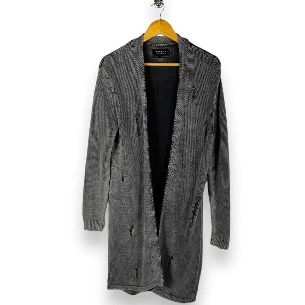 PacSun Open Front Mineral Wash Distressed Cardigan, Smoke Grey, Size Small
